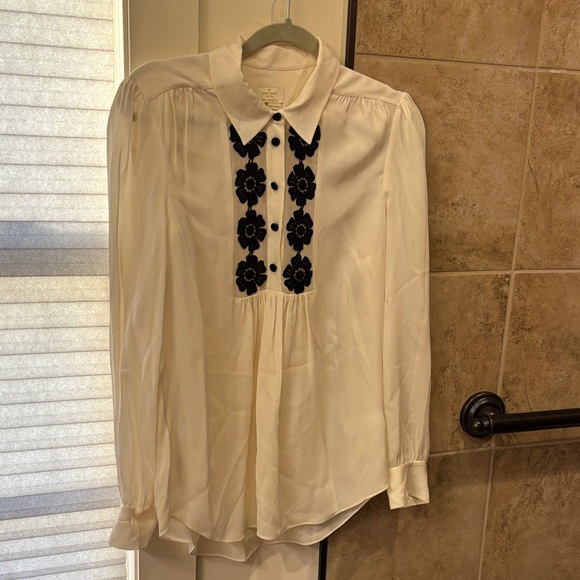kate spade Tops - Kate Spade Daisy Lace Silk Blouse, cream white color. Size L. Silk. Gently worn.